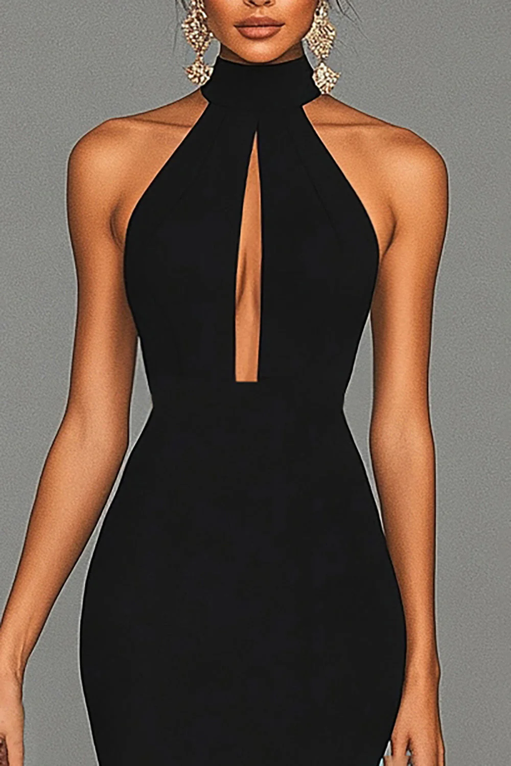 Black Mermaid Halter Neck Satin Long Formal Dress - VNBITS
