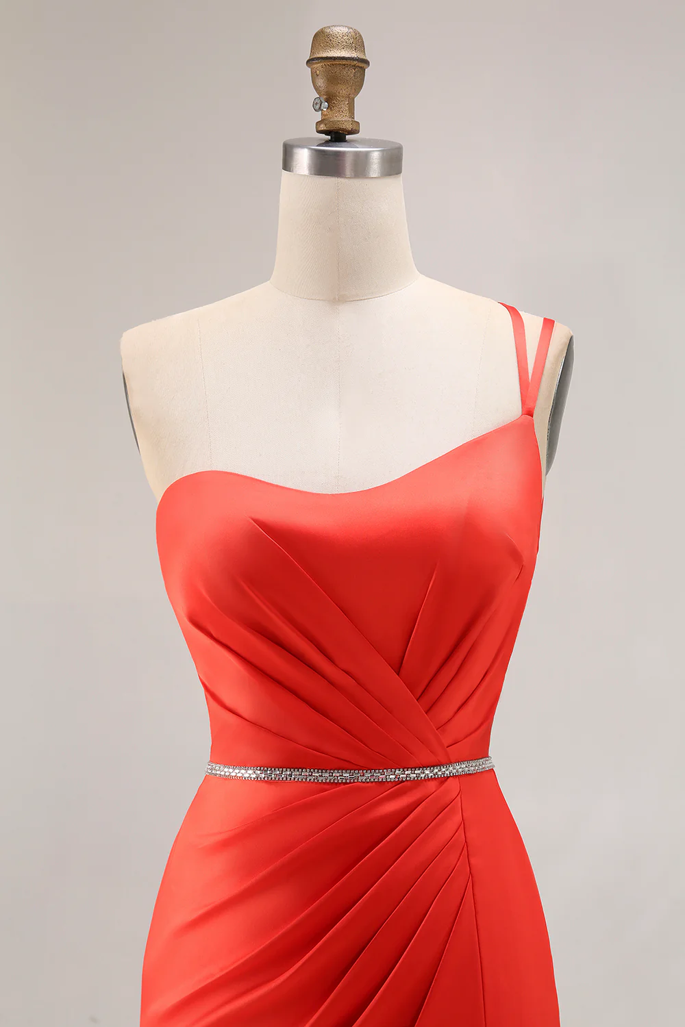 Orange One Shoulder Ruched Mermaid Long Prom Dress with Slit - VNBITS