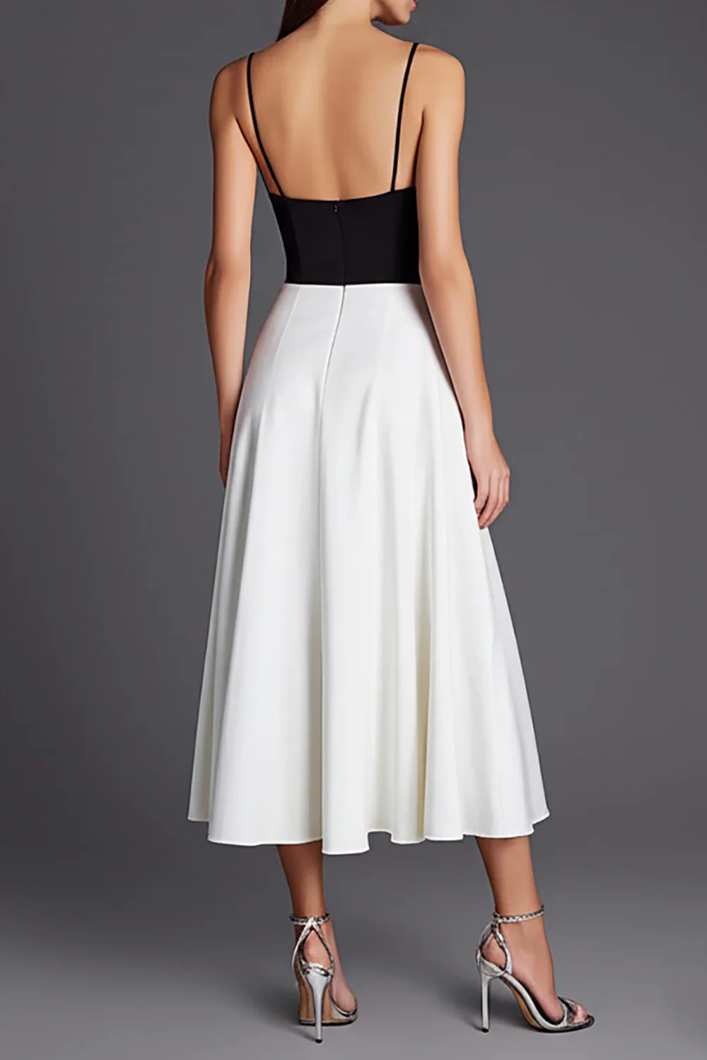 Black and White Patchwork A Line Satin Long Formal Dress - VNBITS