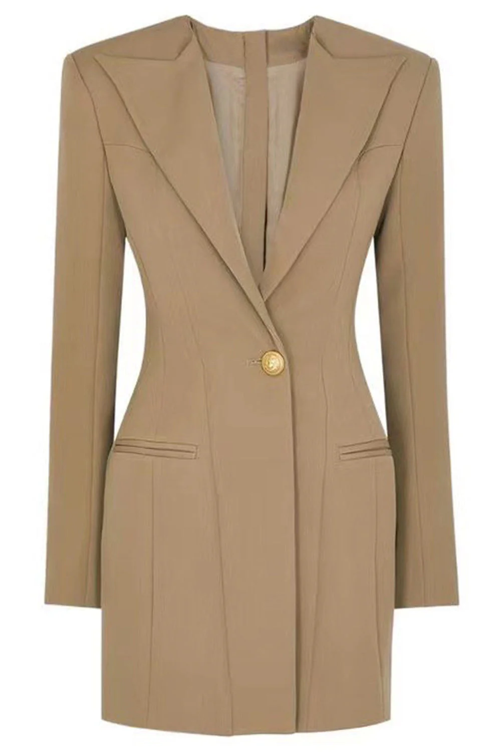 Lake Blue Peak Lapel Long Sleeves One Button Women Blazer - VNBITS