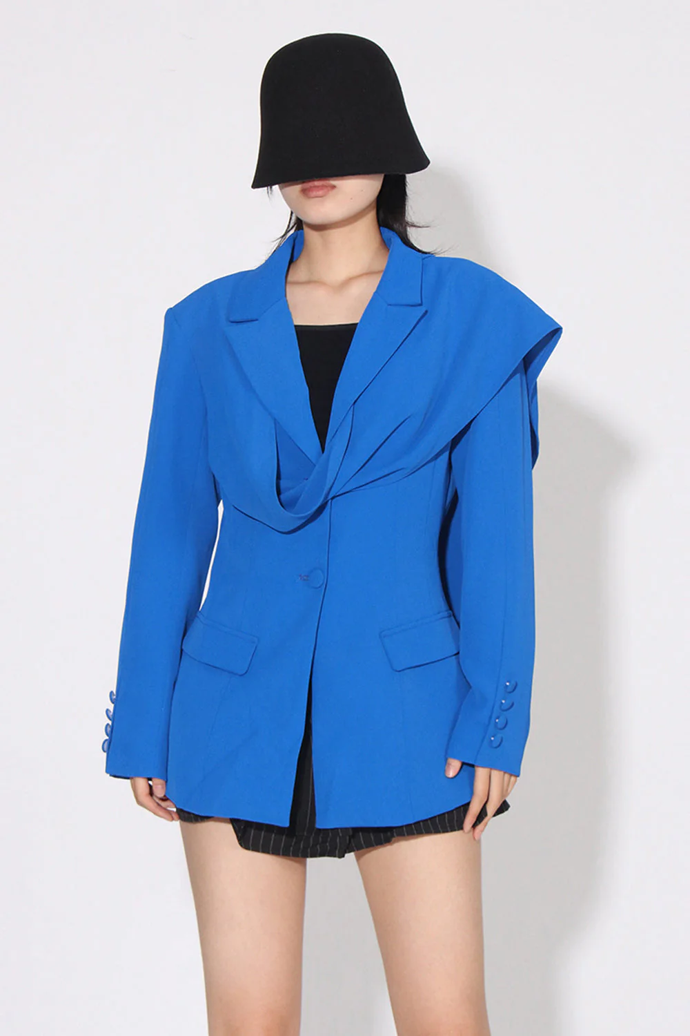 Royal Blue Asymmetrical Notched Lapel Women Blazer - VNBITS