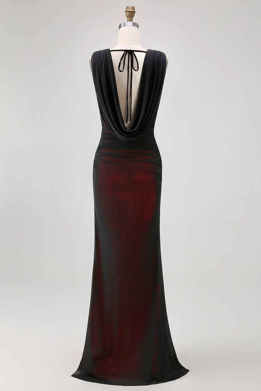 Black Red Backless V-Neck Long Bridesmaid Dress with Slit - VNBITS