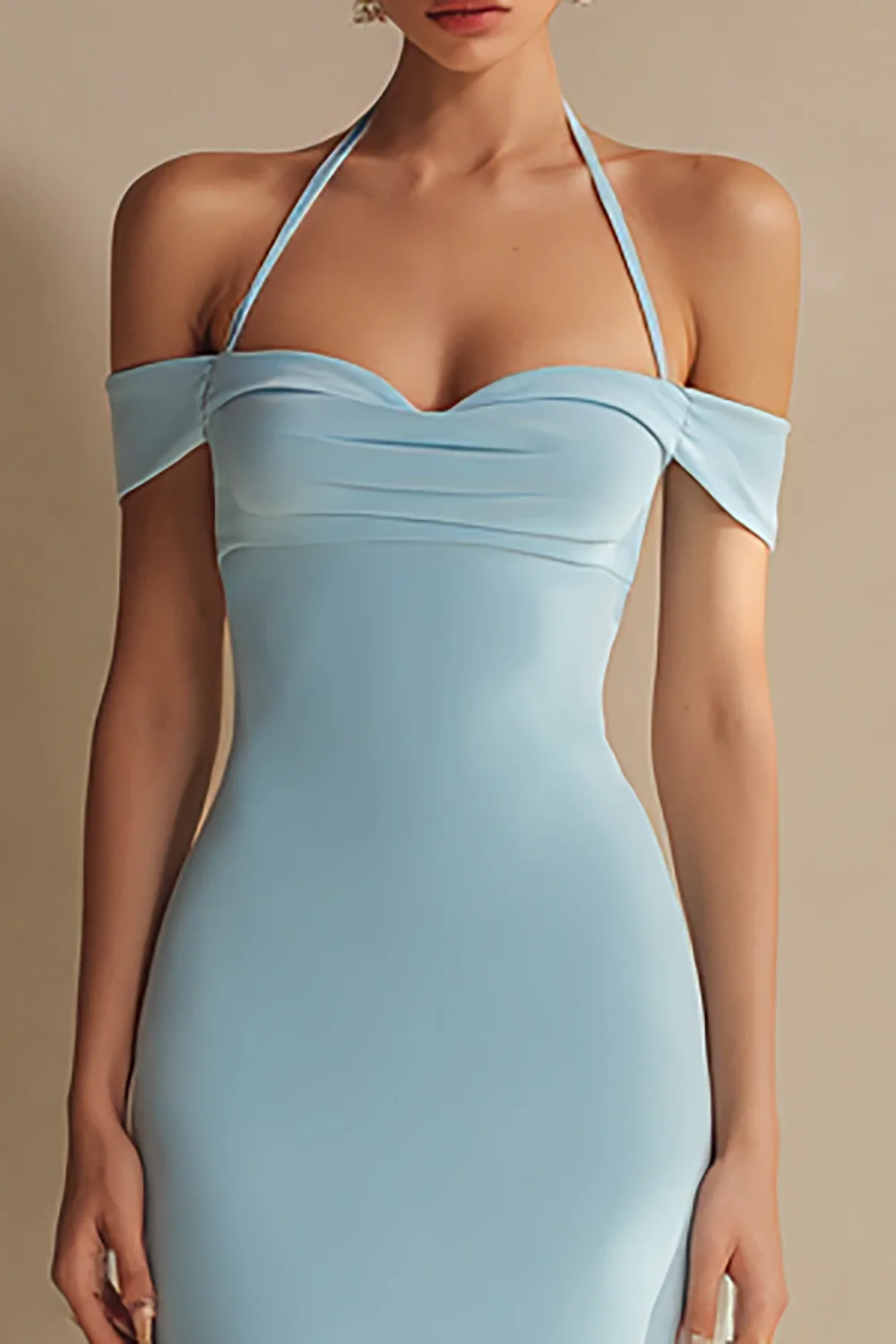 Sky Blue Halter Mermaid Long Formal Dress with Slit - VNBITS
