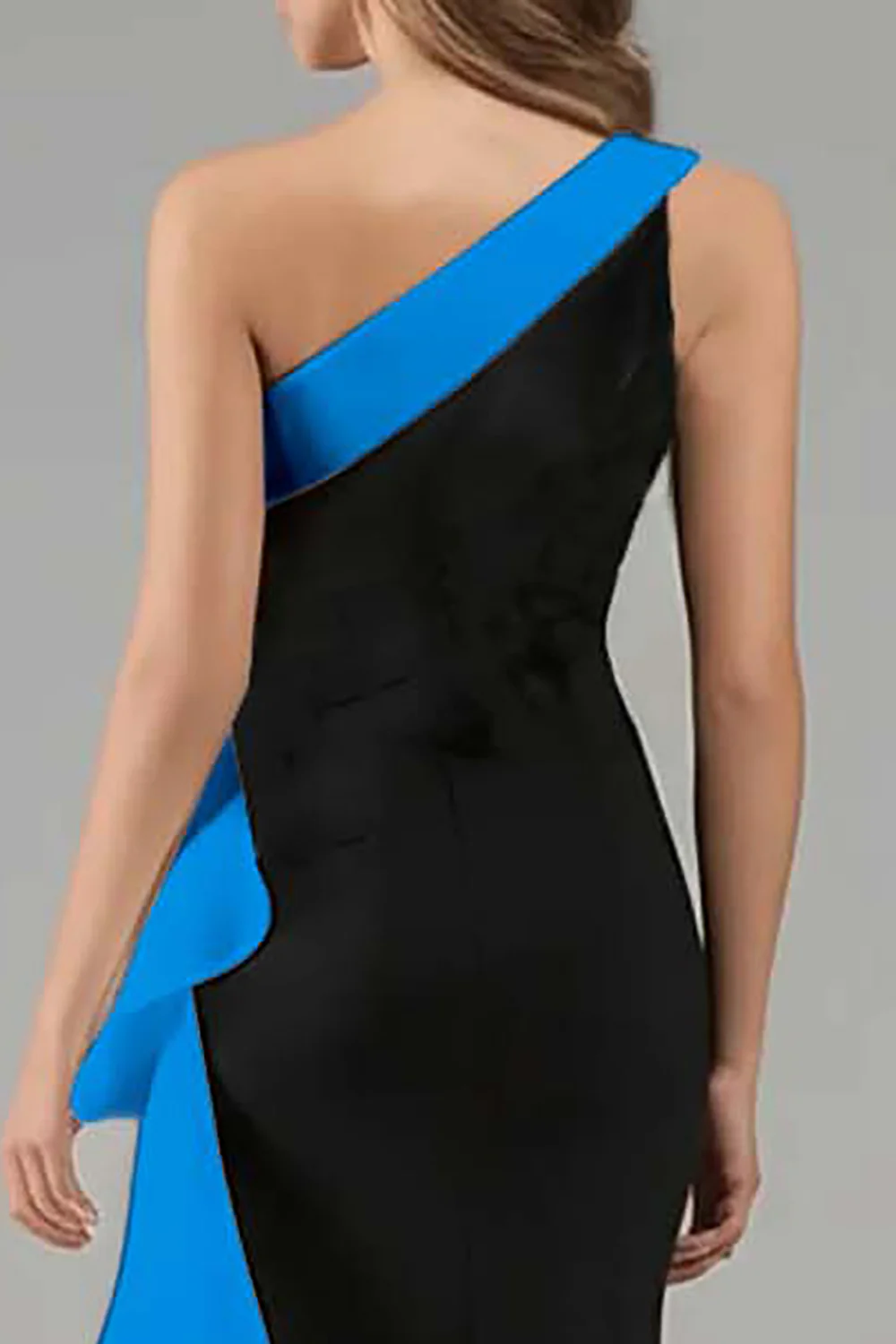 Black and Blue One Shoulder Long Formal Dress with Ruffles - VNBITS