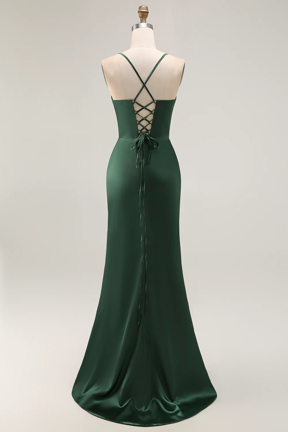 Dark Green Corset Mermaid Satin Long Wedding Guest Dress with Slit - VNBITS
