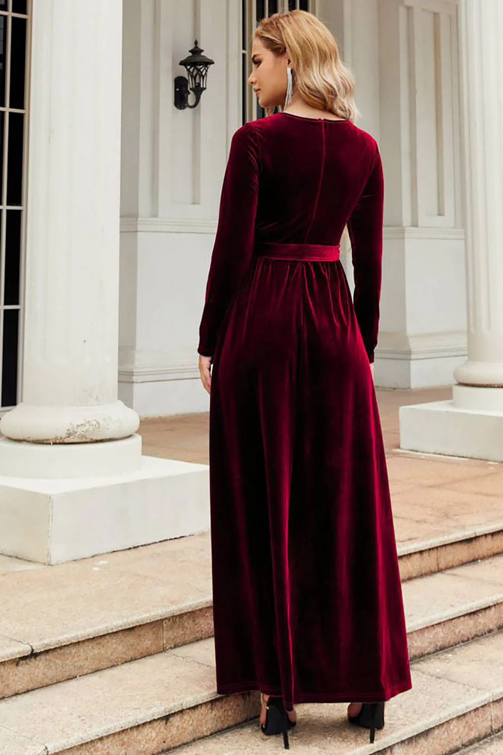 Long Sleeves A Line Velvet Holiday Party Dress - VNBITS