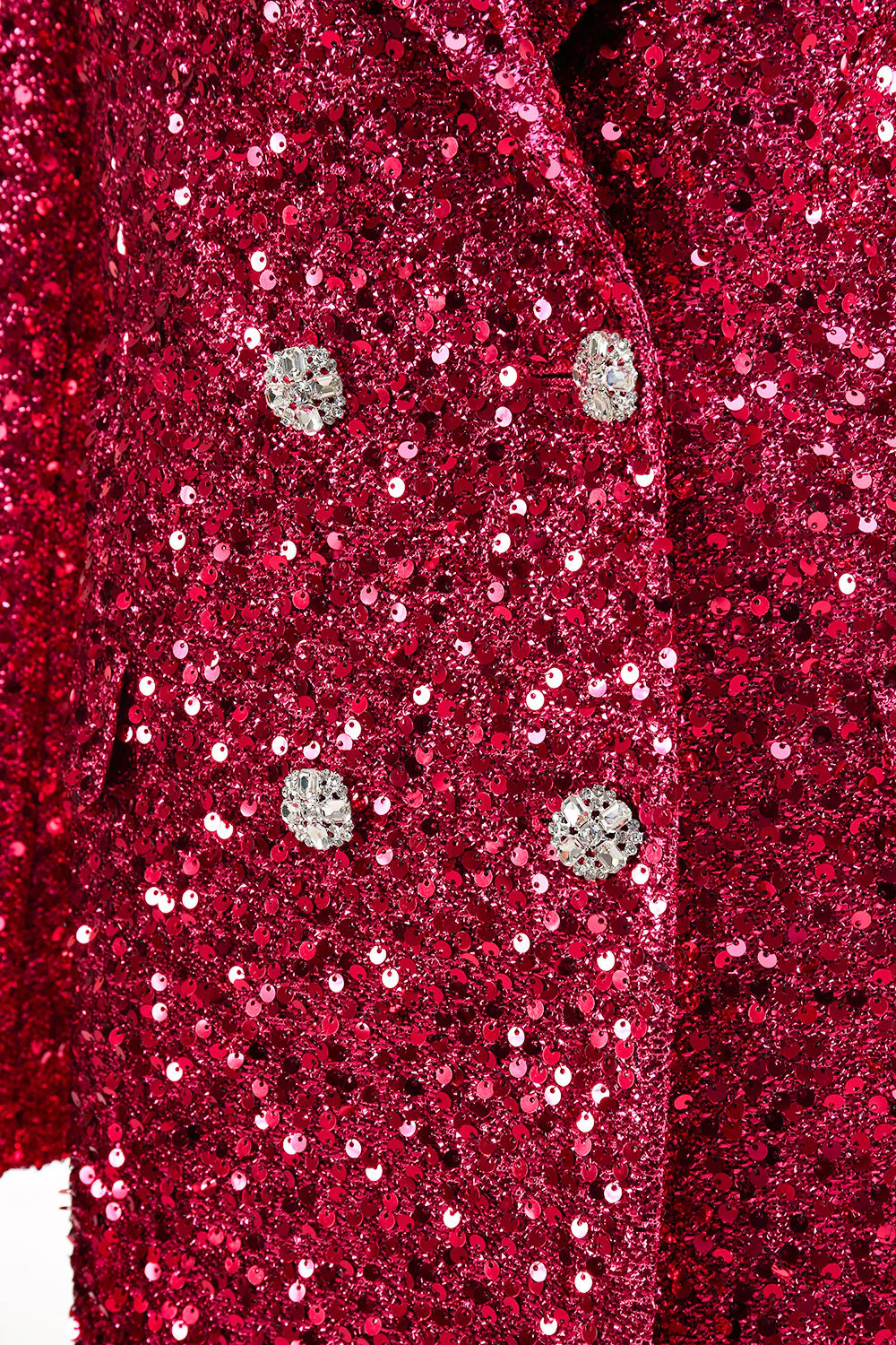 Sparkly Fuchsia Notched Lapel Women's Long Blazer - VNBITS