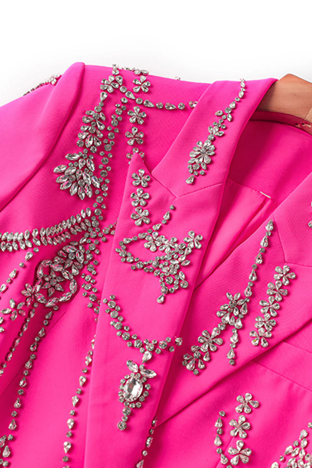 Sparkly Fuchsia Shawl Lapel Women Blazer - VNBITS