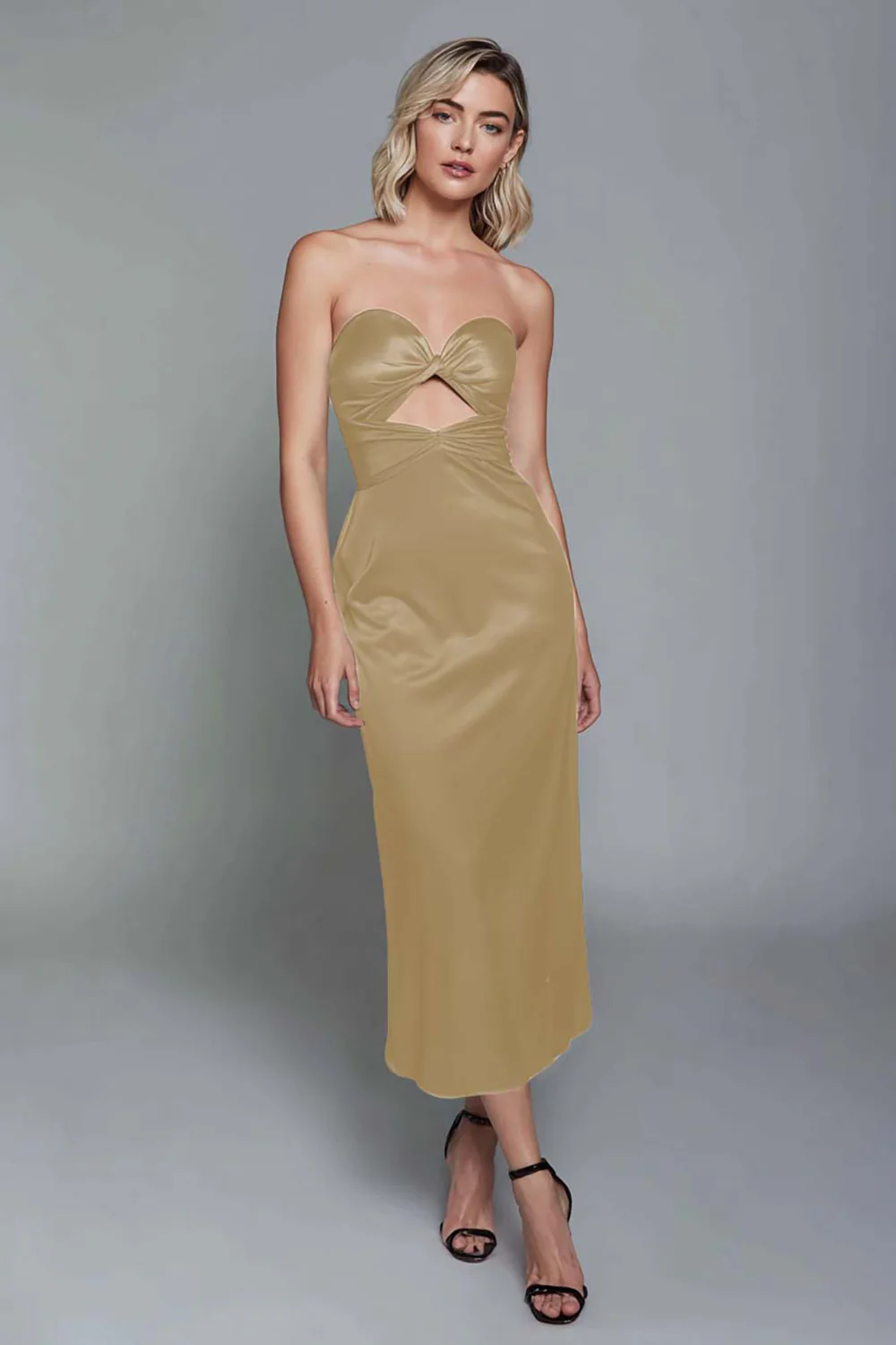 Dusty Blue Sweetheart Sheath Cut Out Satin Ankle Length Formal Dress - VNBITS