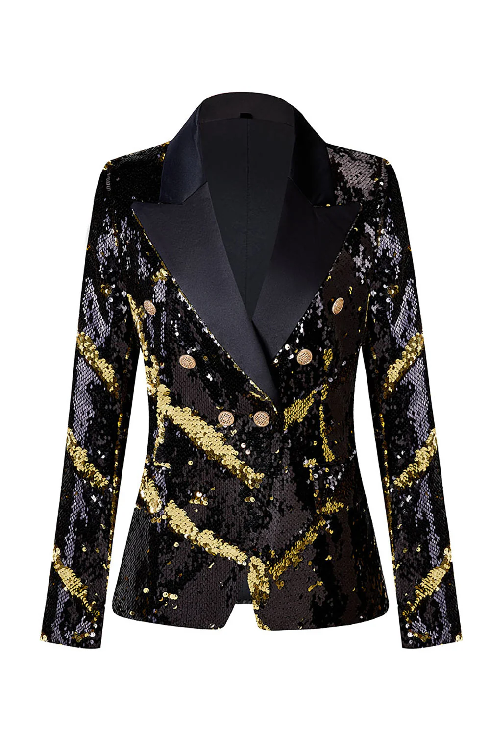 Sparkly Black Peak Lapel Sequins Women Party Blazer - VNBITS