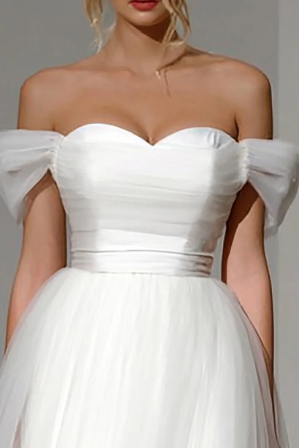 Simple White Off the Shoulder A Line Midi Engagement Dress - VNBITS