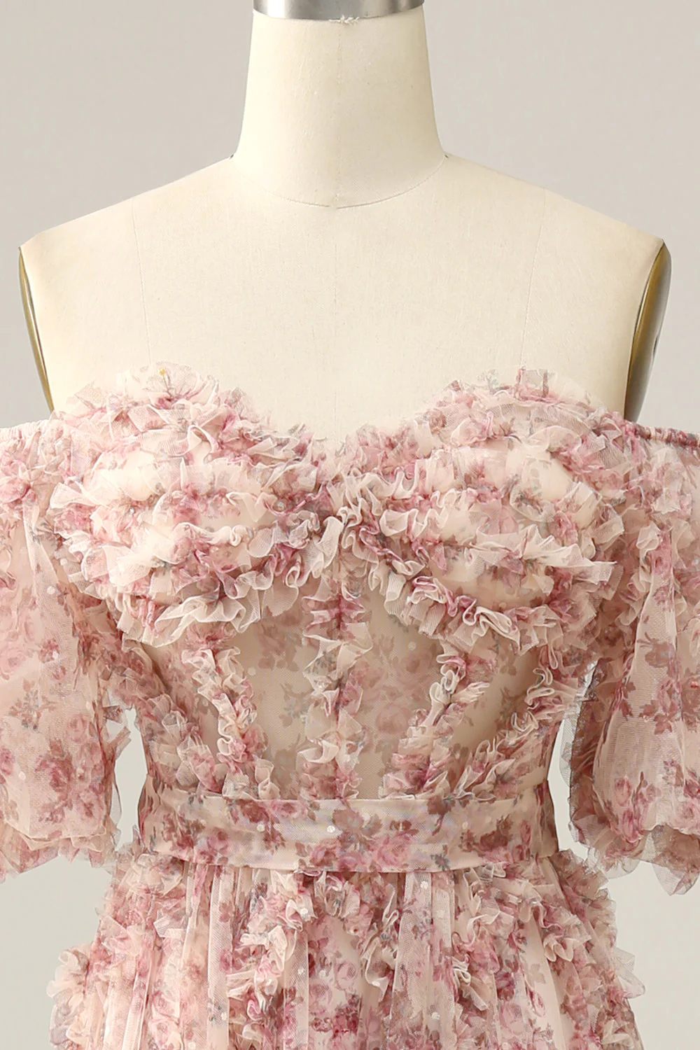 Ivory Red Flower Off The Shoulder Prom Dress - VNBITS