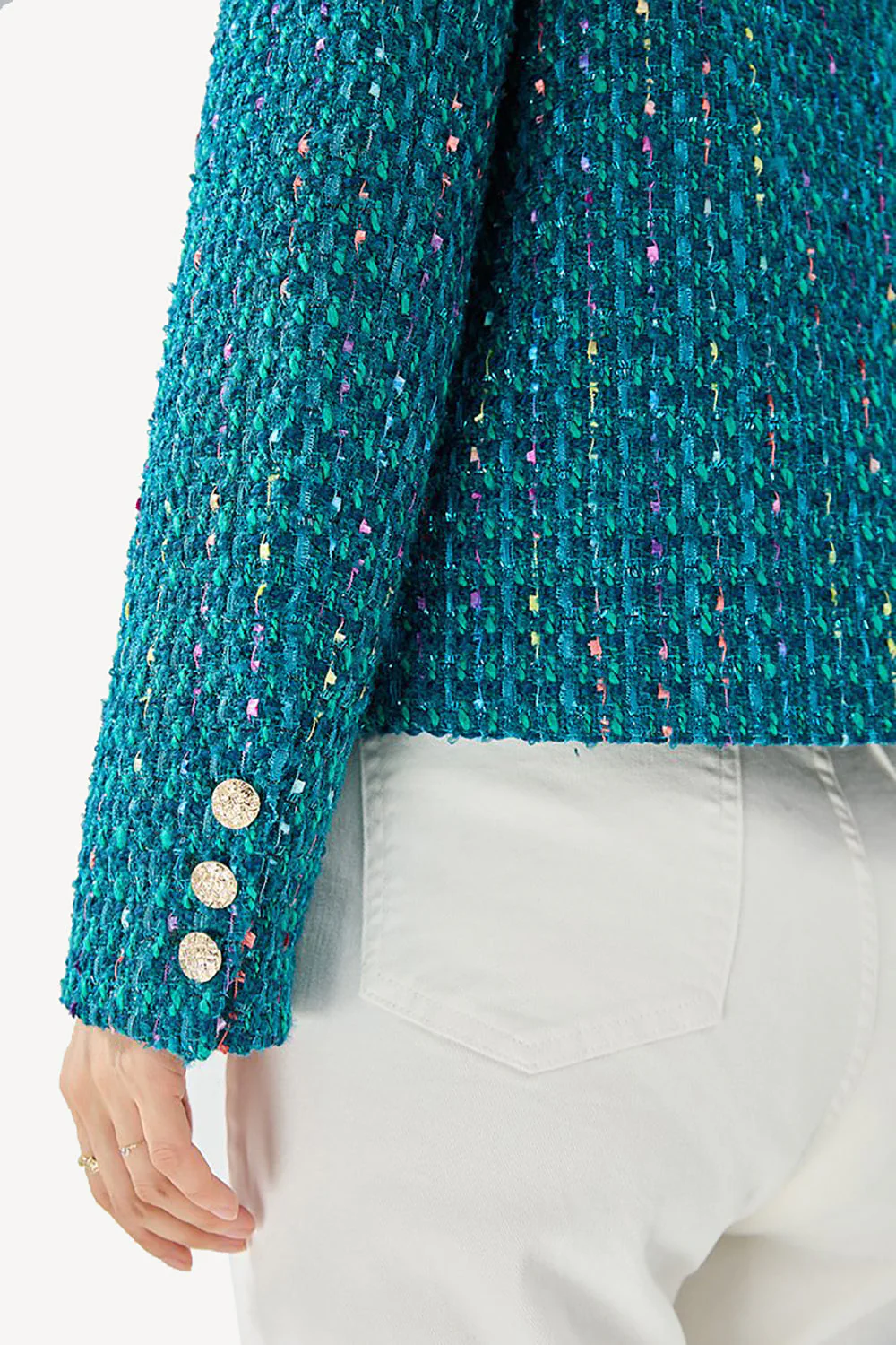Dark Blue Tweed Open Front Women Jacket - VNBITS
