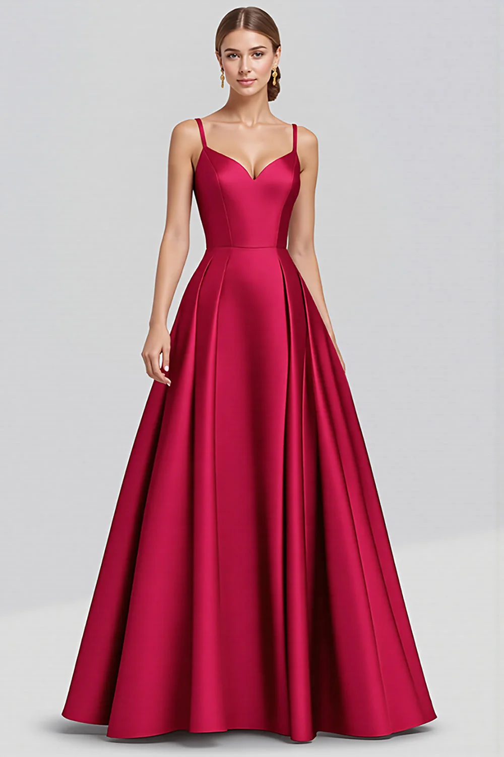 Black Satin A Line Spaghetti Straps Long Formal Dress - VNBITS