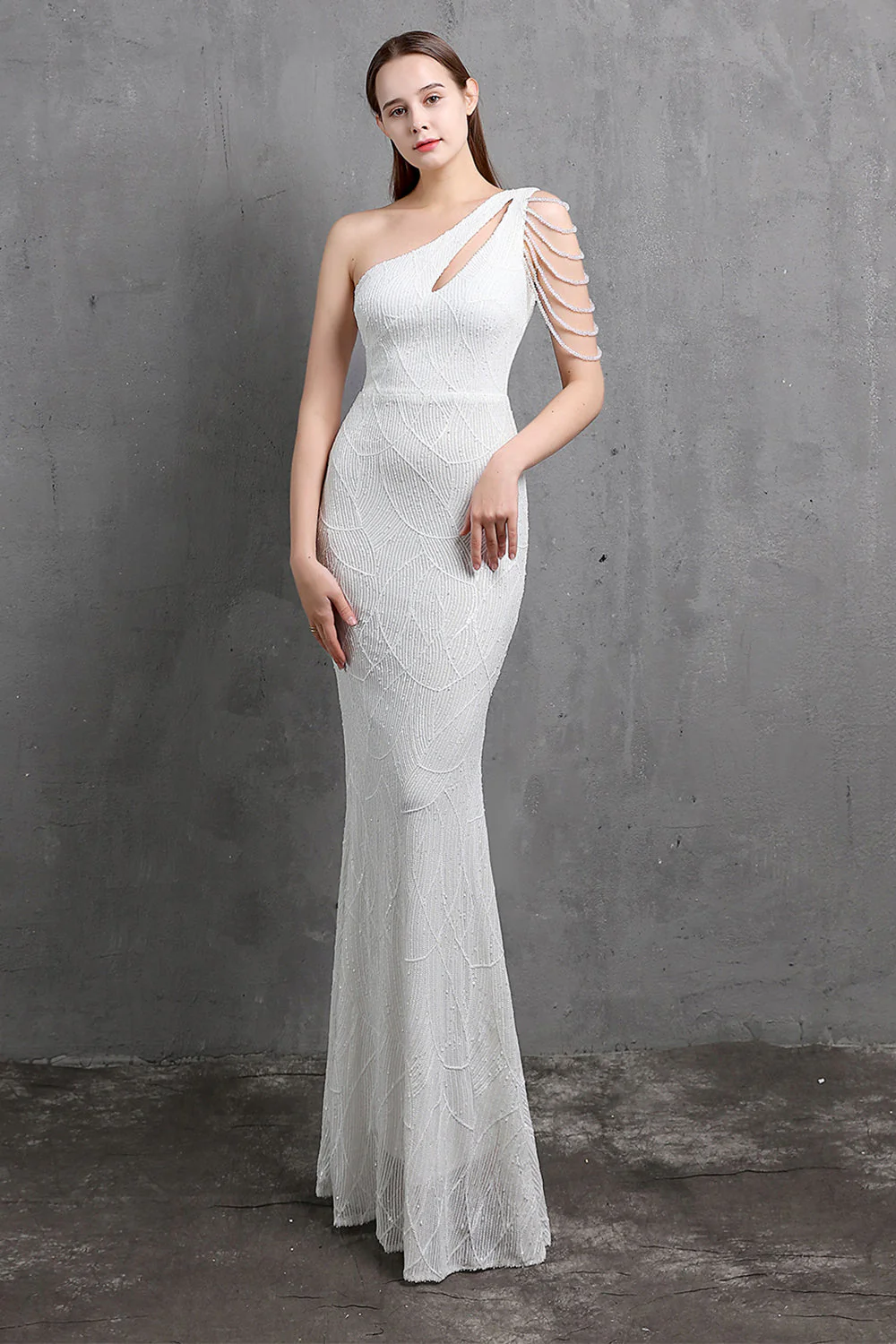 Gold Mermaid One Shoulder Sequin Prom Dresses - VNBITS