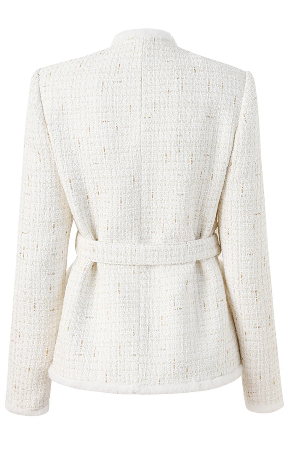 Light Luxury White Wool Splicing Small Stand Collar Women Jacket - VNBITS