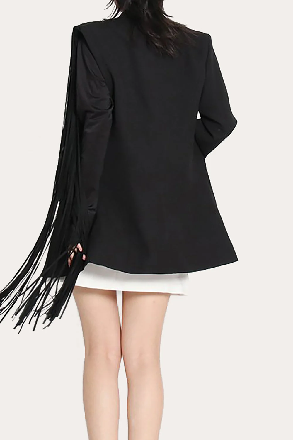 Black Fringed Peak Lapel Prom Women Blazer - VNBITS