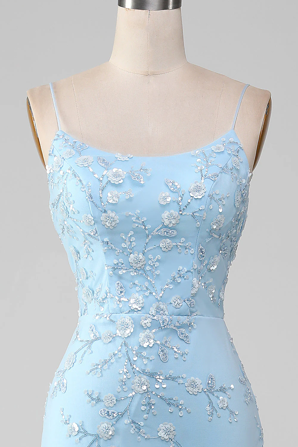 Sparkly Light Blue Beaded Mermaid Long Prom Dress - VNBITS