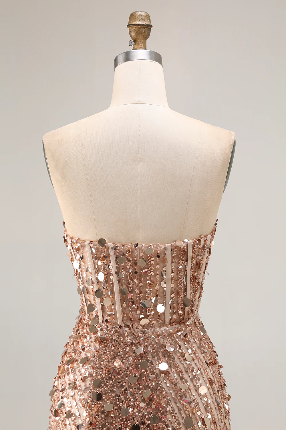 Sparkly Champagne Corset Beaded Long Prom Dress with Slit - VNBITS