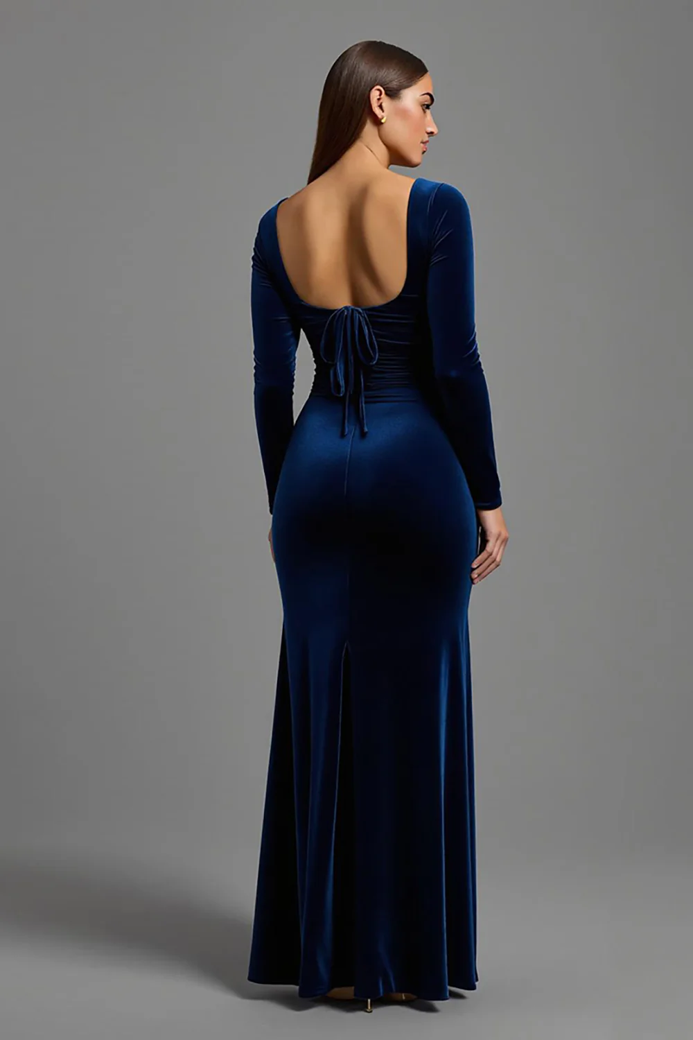 Simple Navy Velvet Long Sleeves Holiday Party Dress - VNBITS