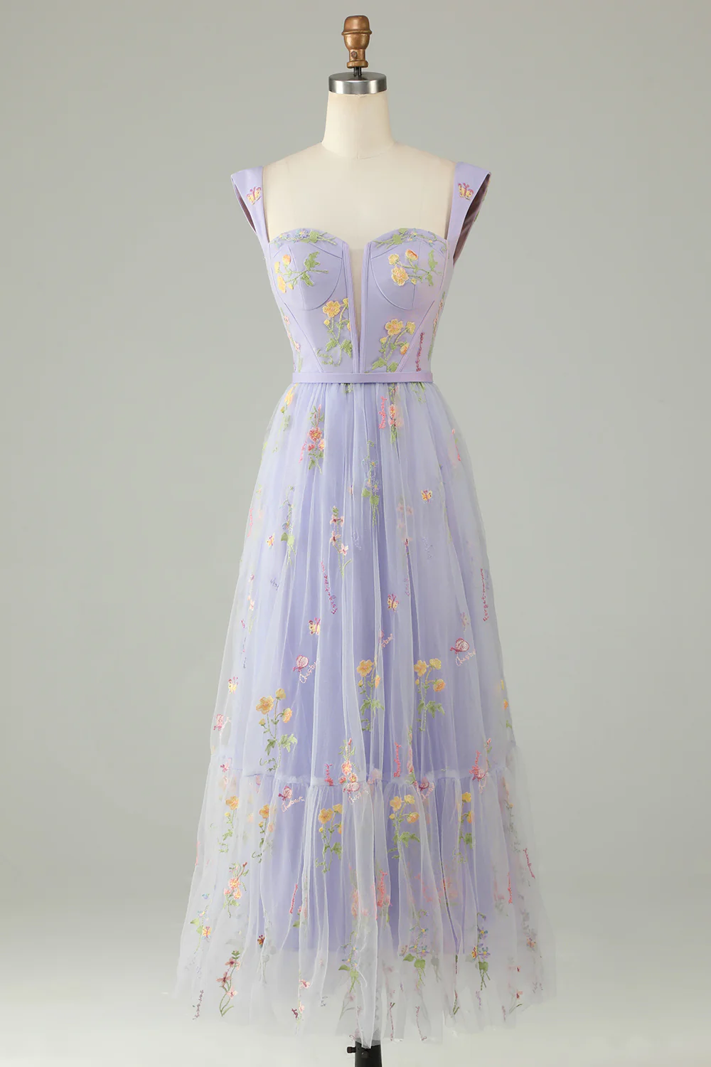 A Line Sweetheart Champagne Long Prom Dress with Embroidery - VNBITS