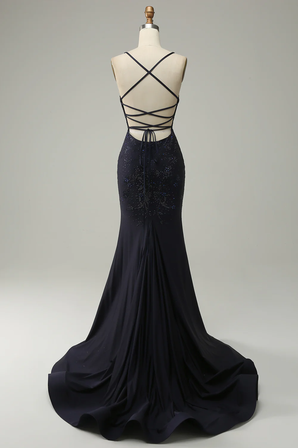 Navy Strapless Sweetheart Beaded Prom Dress with Split - VNBITS