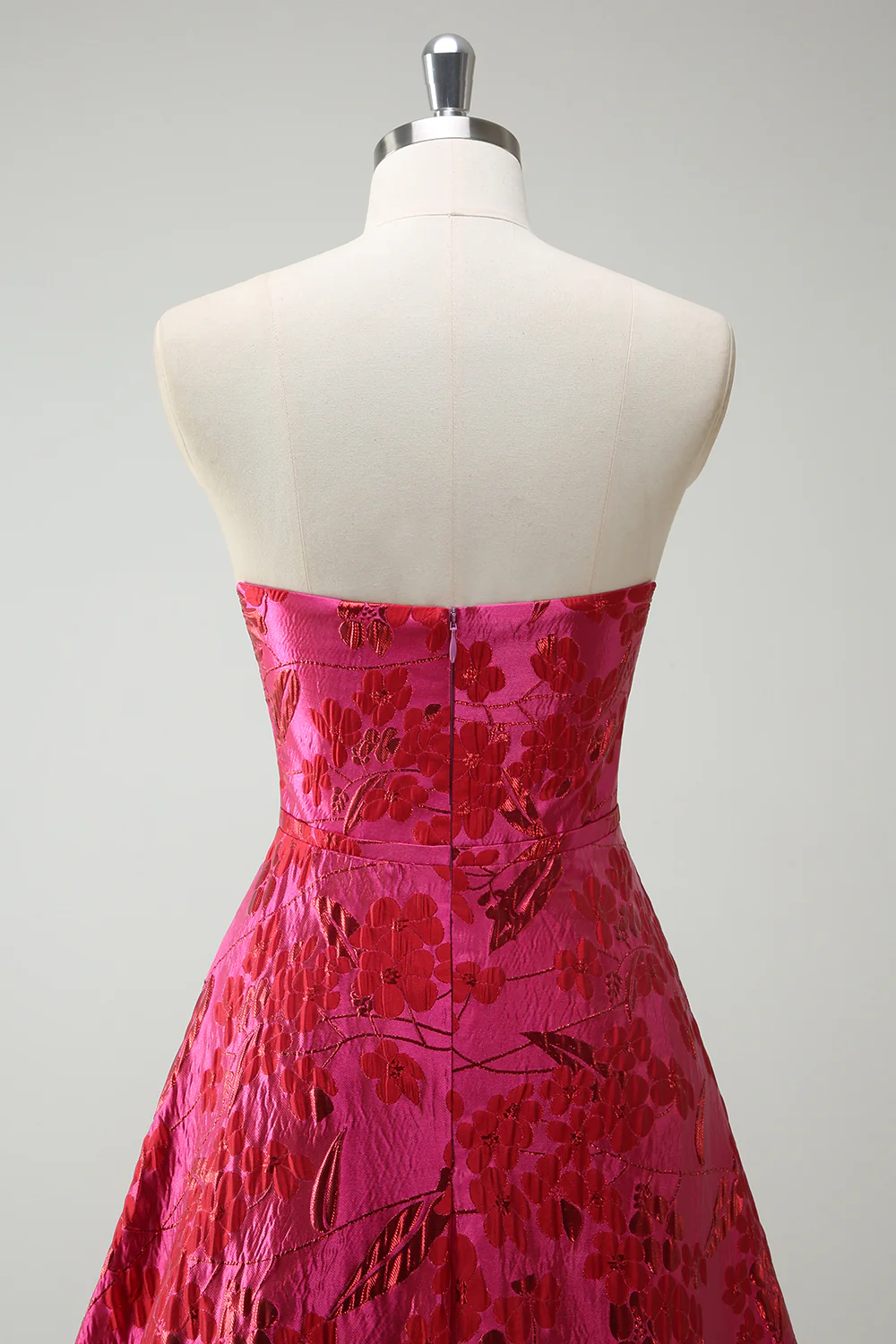 Strapless Fuchsia A Line Floral Long Prom Dress with Slit - VNBITS