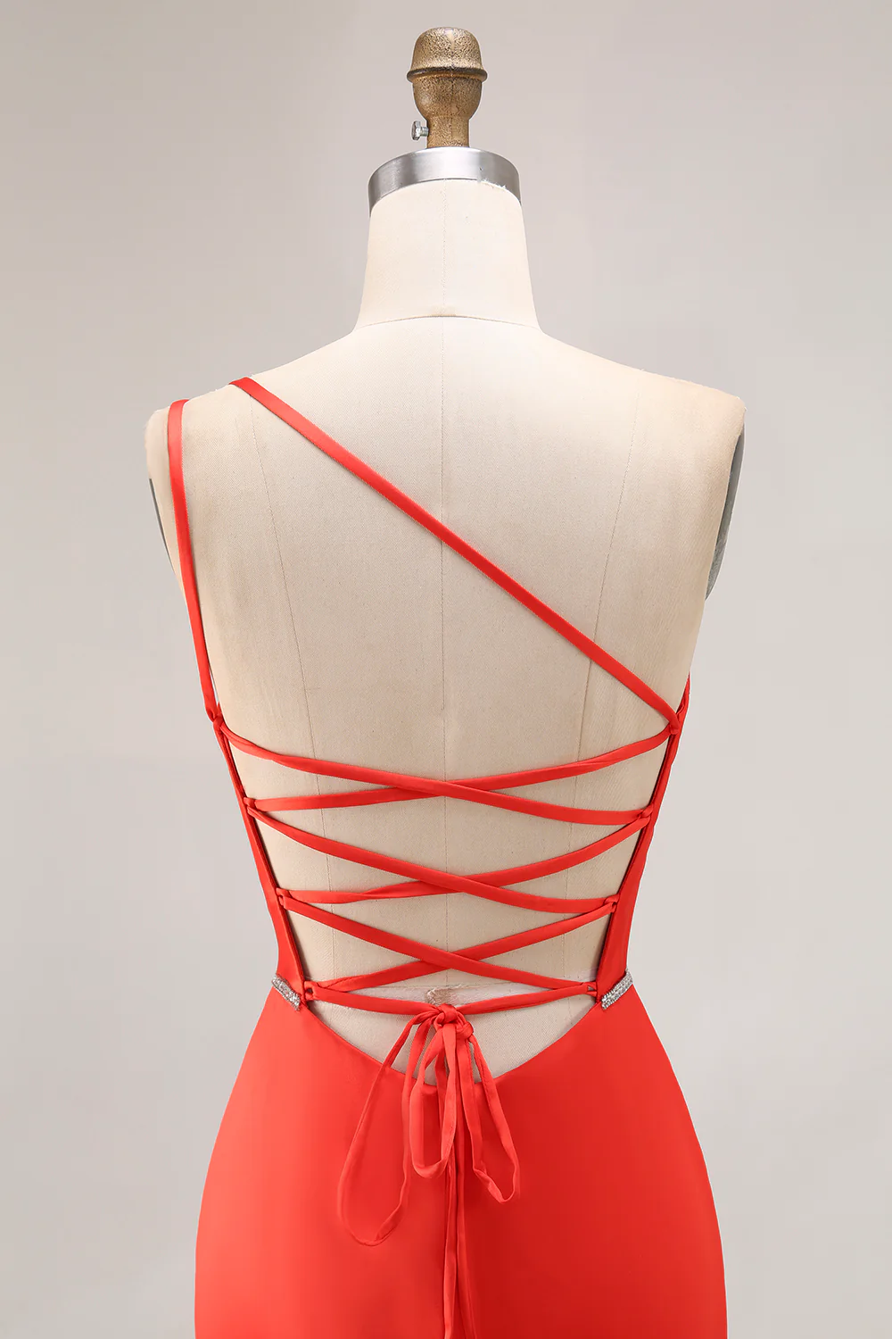 Orange One Shoulder Ruched Mermaid Long Prom Dress with Slit - VNBITS