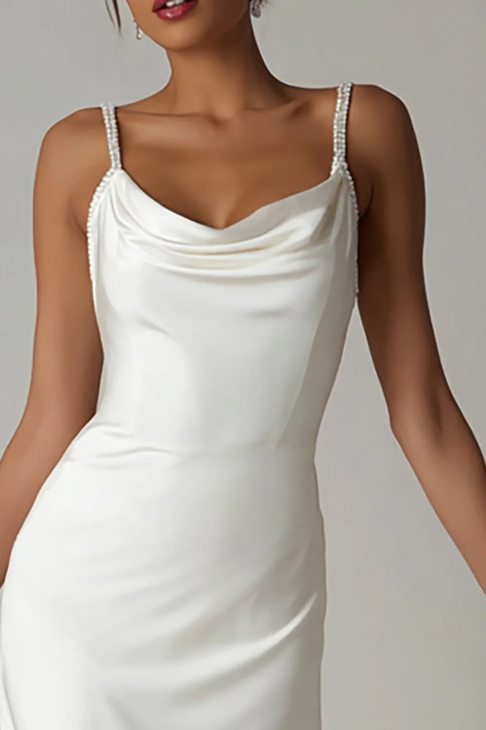 Simple White Spaghetti Straps Asymmetrical Engagement Dress - VNBITS