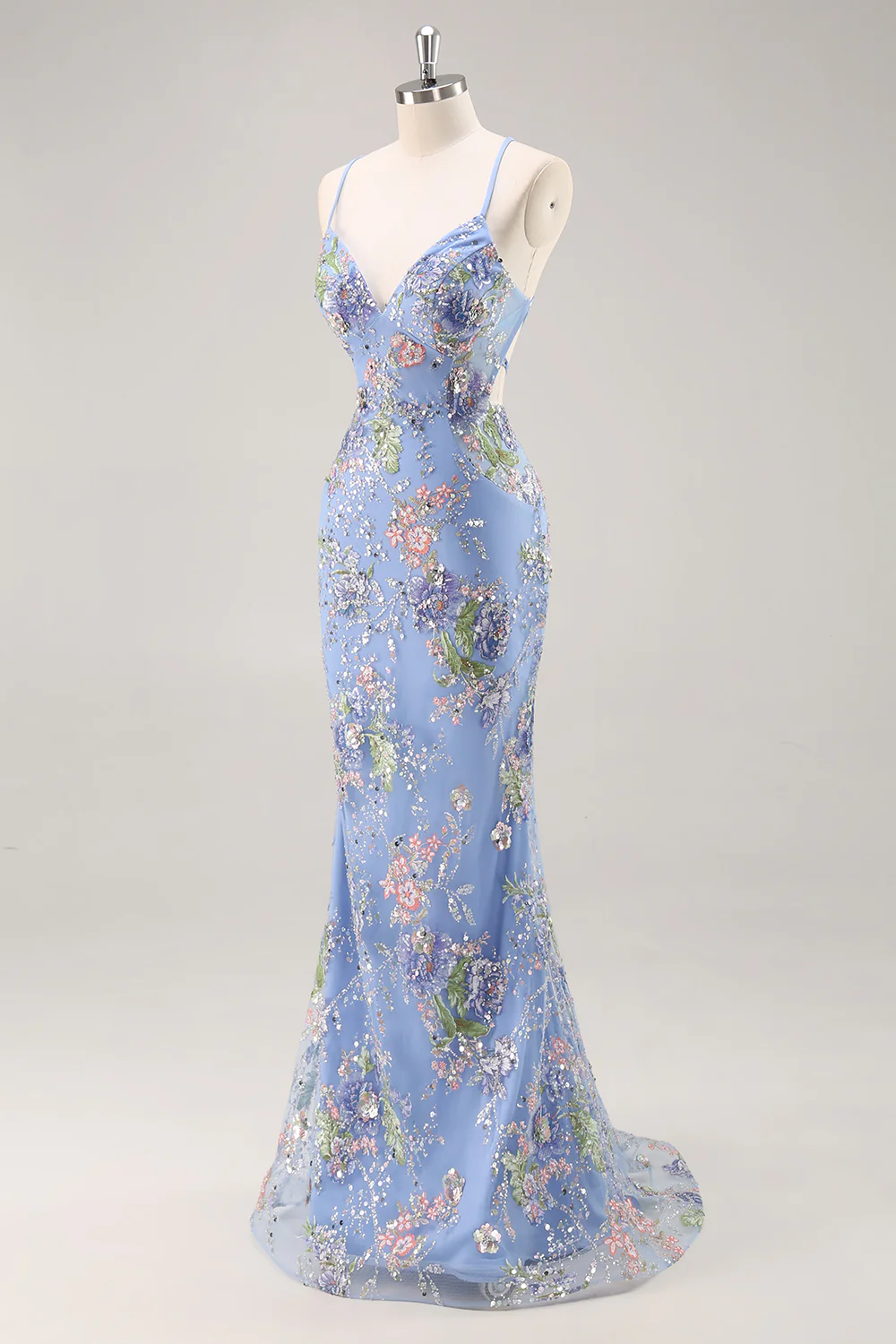 Sparkly Peacock Floral Beaded Mermaid Long Prom Dress with Sequins - VNBITS