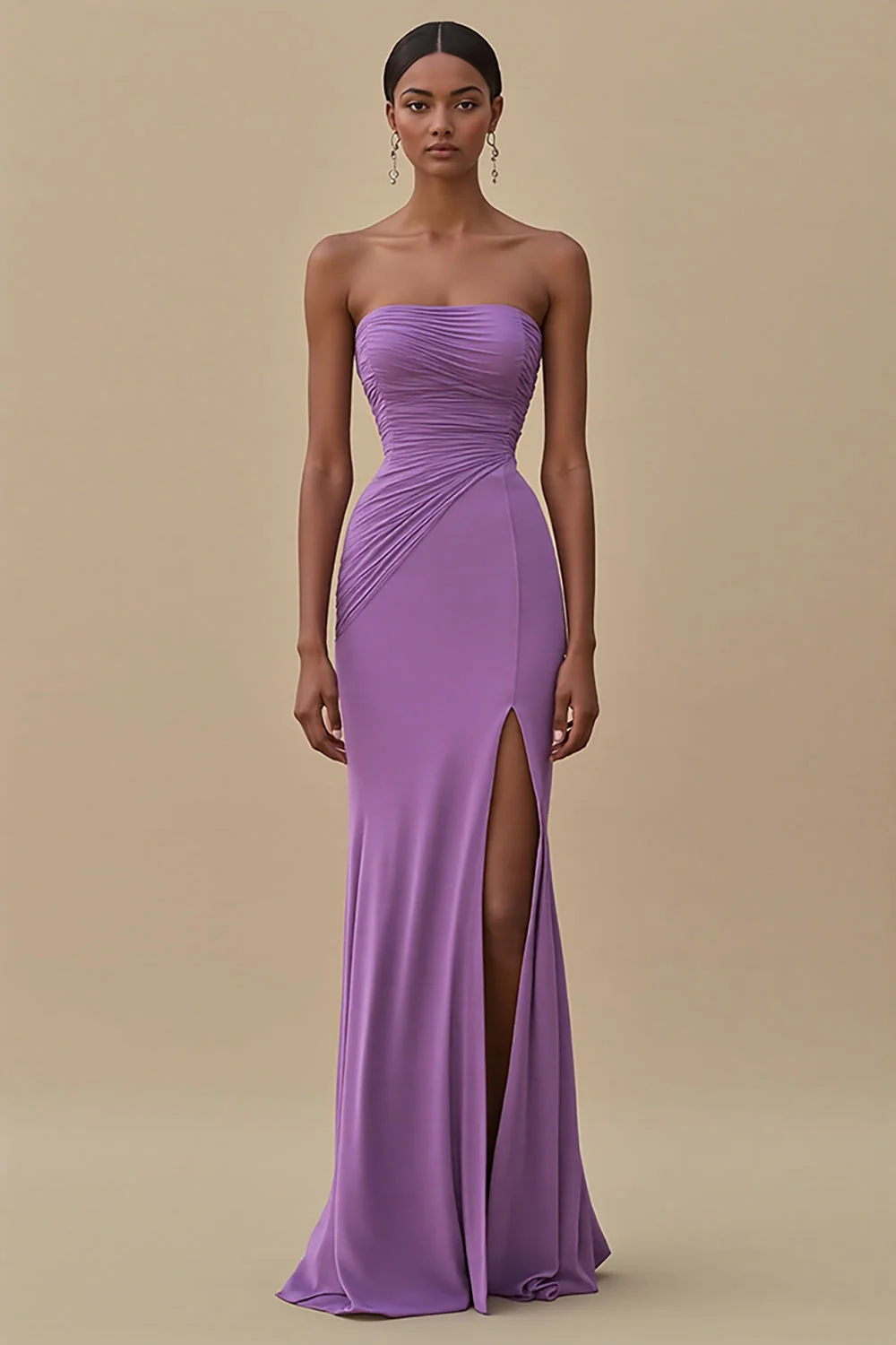 Elegant Black Sheath Chiffon Strapless Long Formal Dress with Slit - VNBITS