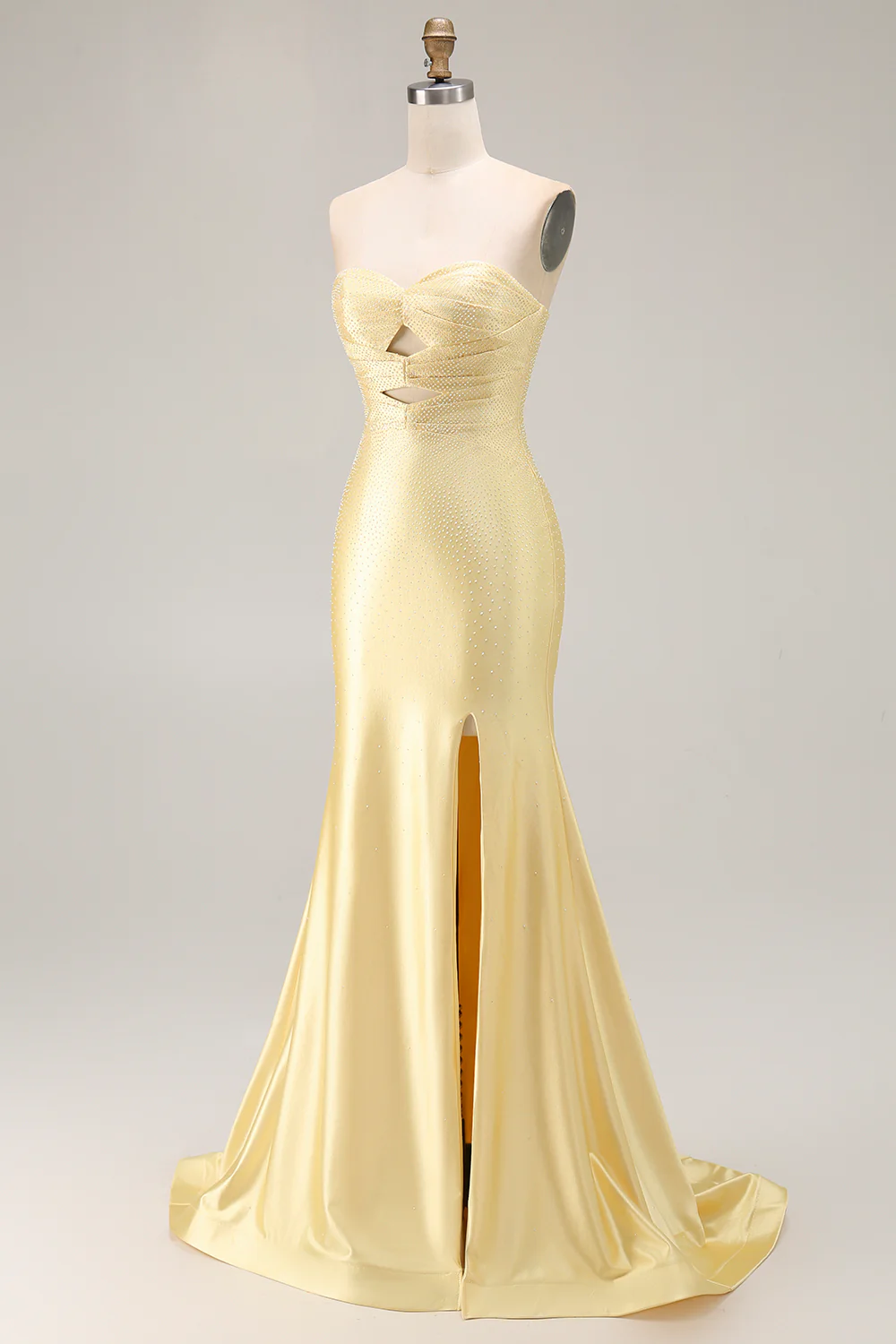 Sparkly Yellow Mermaid Beaded Keyhole Long Prom Dress with Slit - VNBITS
