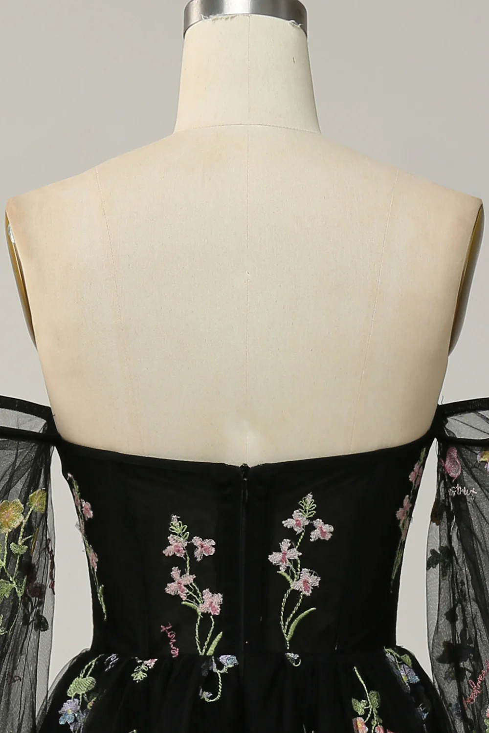 Black Off Shoulder Floral Long Prom Dress - VNBITS