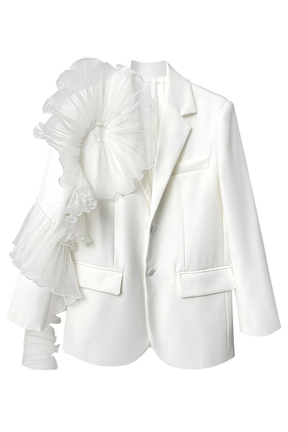 White Notched Lapel Two Buttons Women Party Blazer with Flower - VNBITS