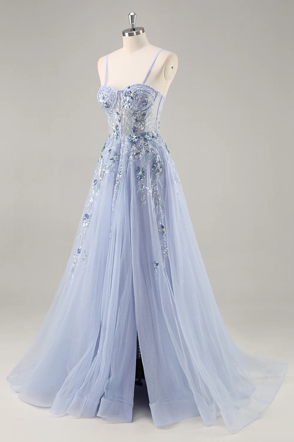 Sparkly Navy Corset Sweetheart Long Prom Dress with Appliques - VNBITS