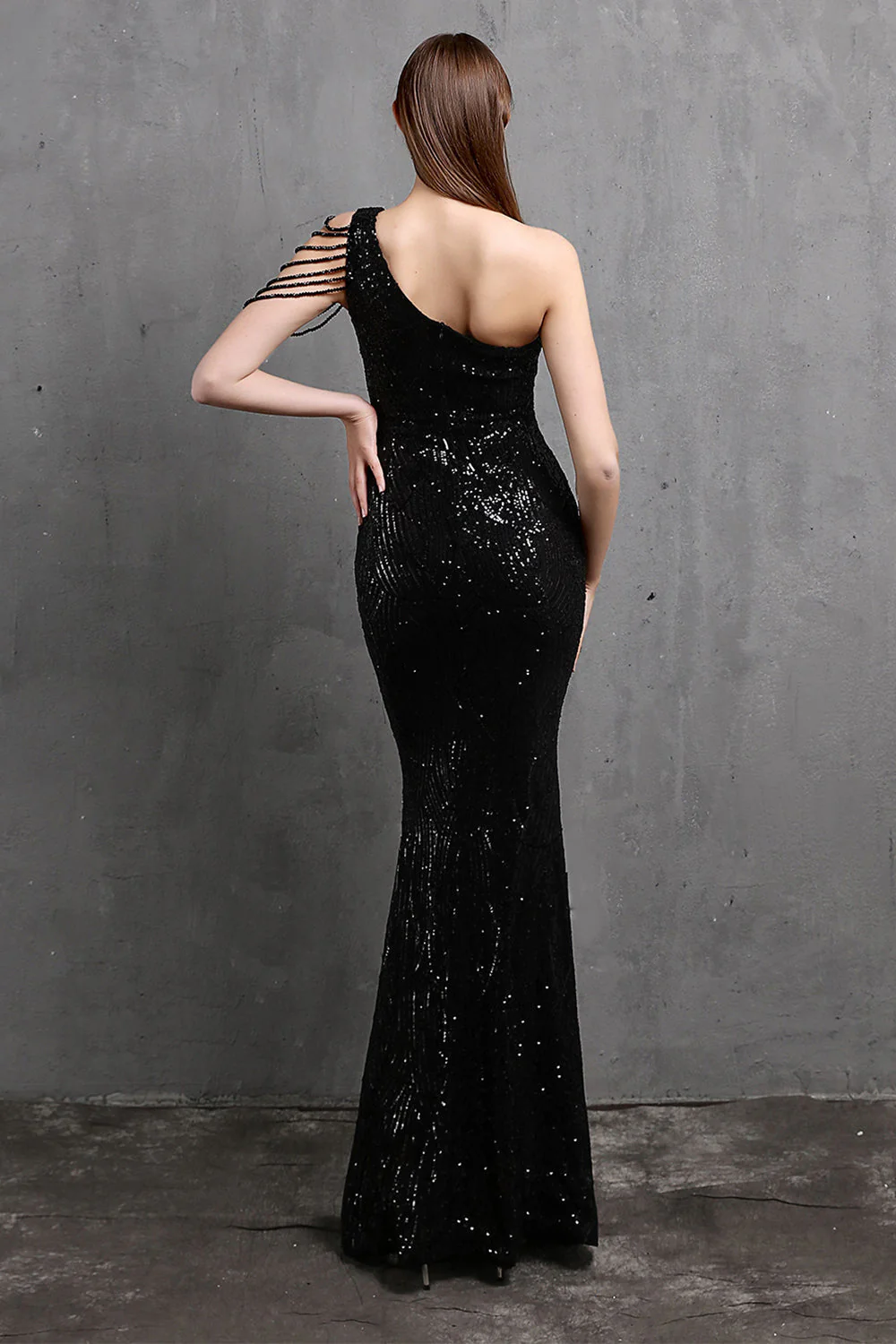 Gold Mermaid One Shoulder Sequin Prom Dresses - VNBITS