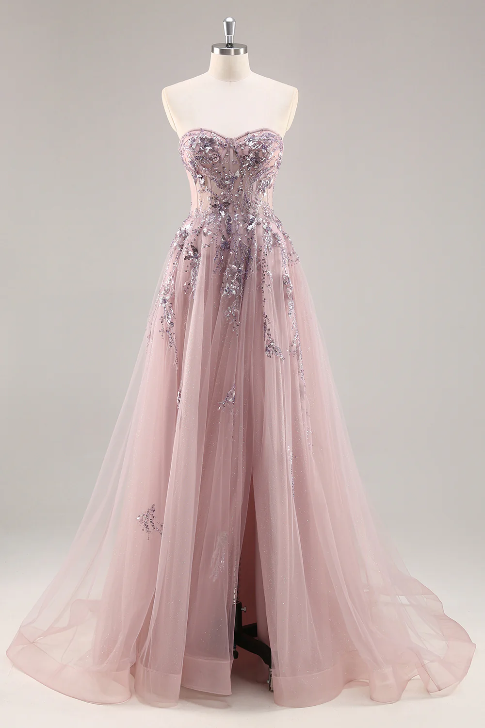 Sparkly Navy Corset Sweetheart Long Prom Dress with Appliques - VNBITS