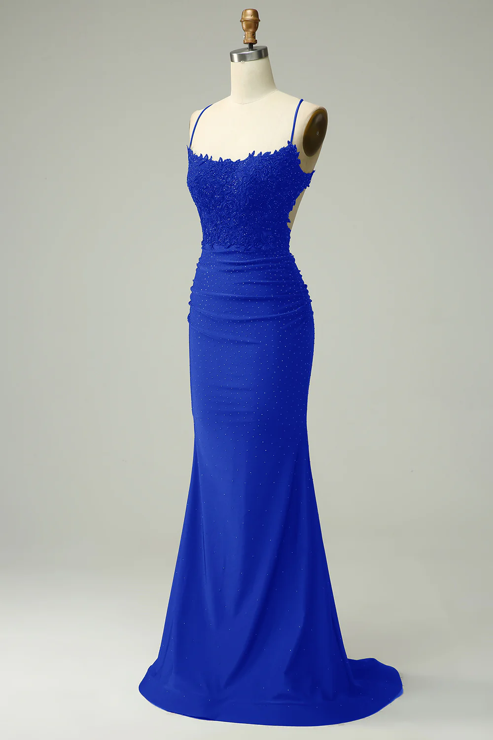 Mermaid Royal Blue Satin Spaghetti Straps Prom Dress - VNBITS