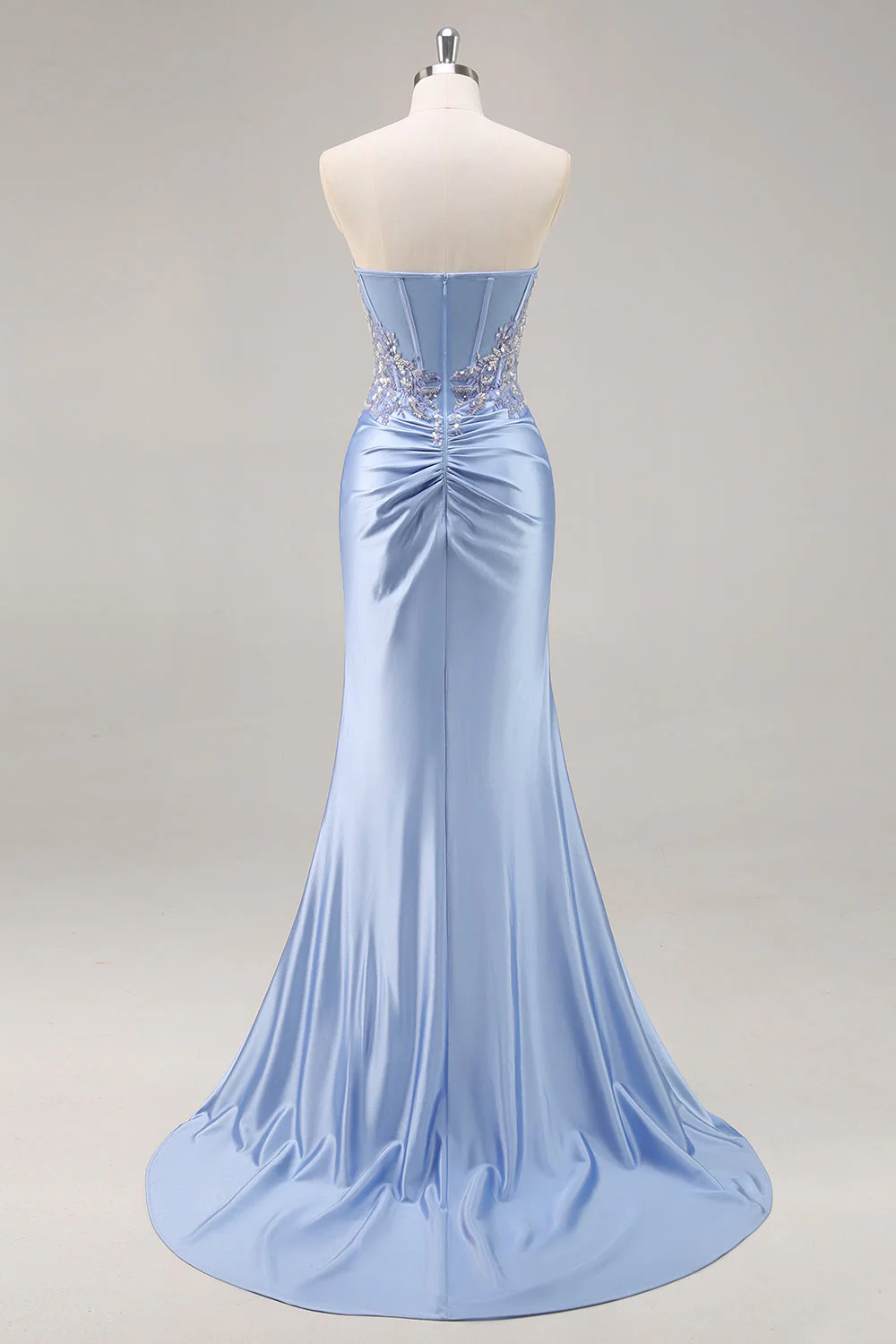 Sparkly Dark Green Corset Satin Mermaid Long Prom Dress with Slit - VNBITS