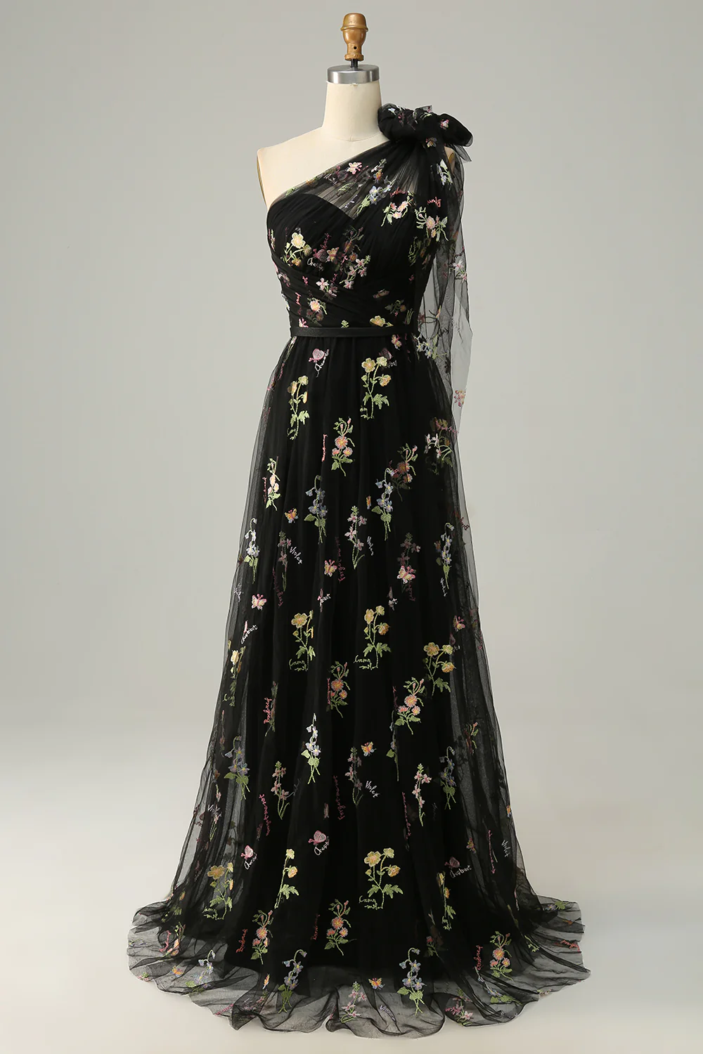 A-Line Grey Blue Long Prom Dress With Embroidery - VNBITS