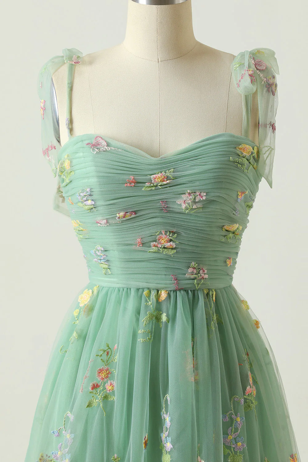 Green Long Prom Dress With Embroidery - VNBITS