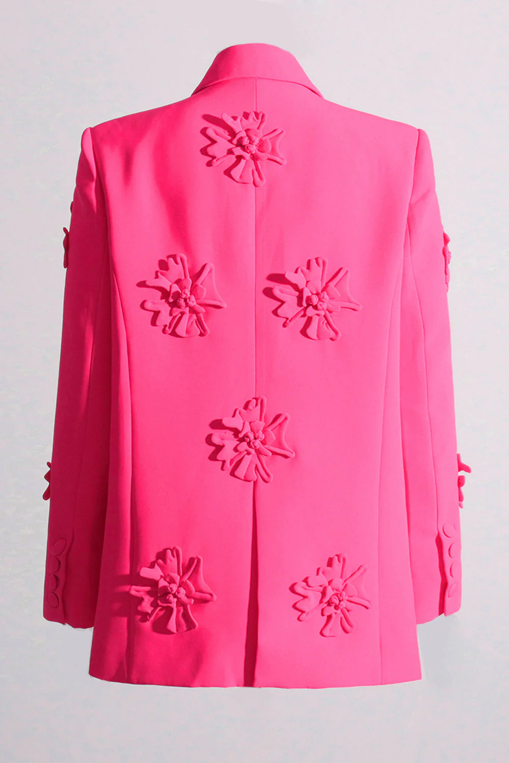 Fuchsia Double Breated Peak Lapel Women Blazer with Flowers - VNBITS