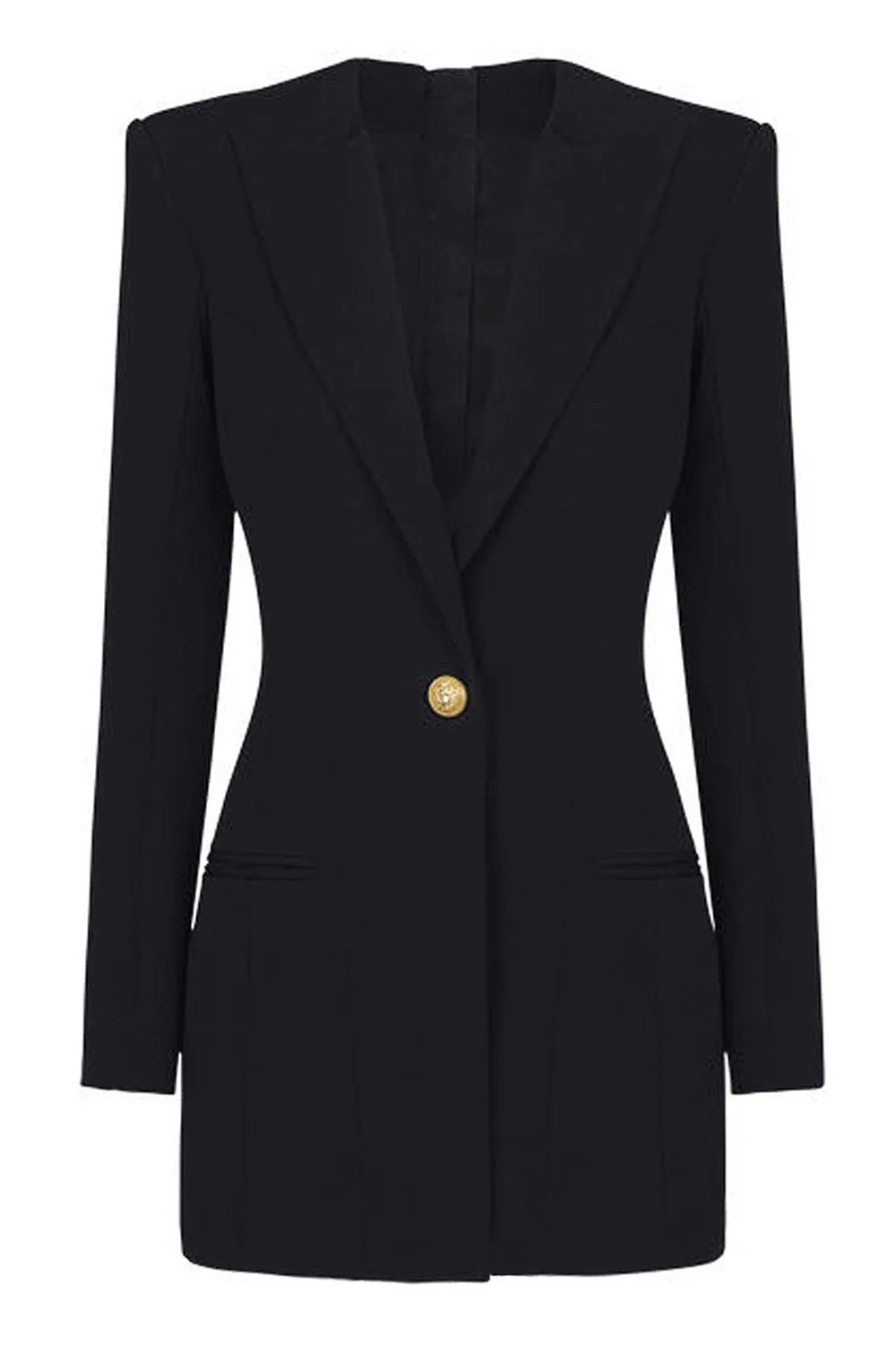 Lake Blue Peak Lapel Long Sleeves One Button Women Blazer - VNBITS