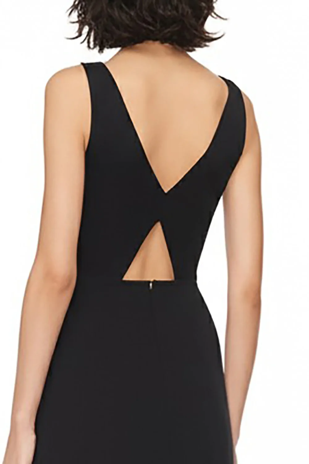 Satin A Line V-Neck Cut Out Long Black Tie Dress - VNBITS
