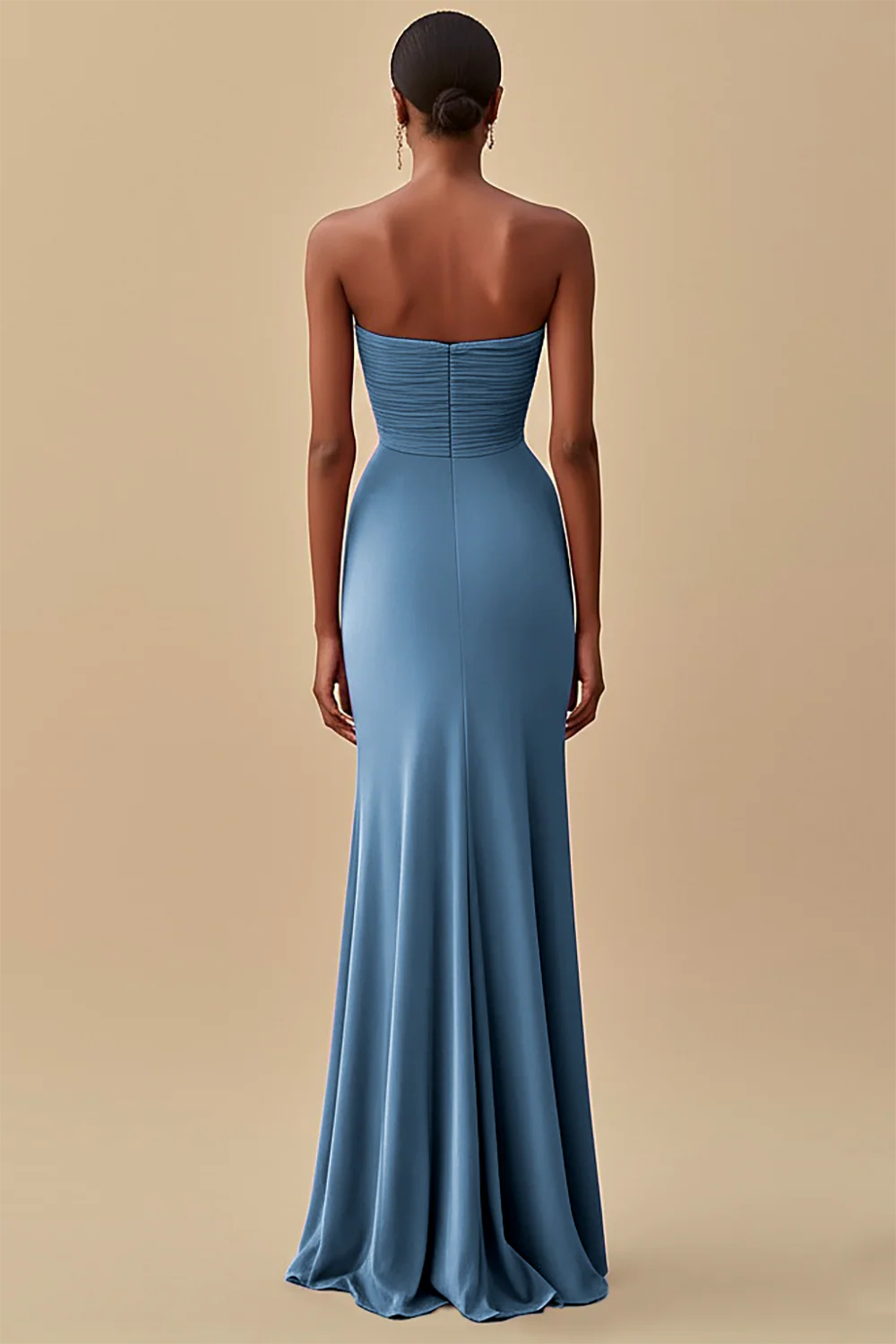 Elegant Black Sheath Chiffon Strapless Long Formal Dress with Slit - VNBITS