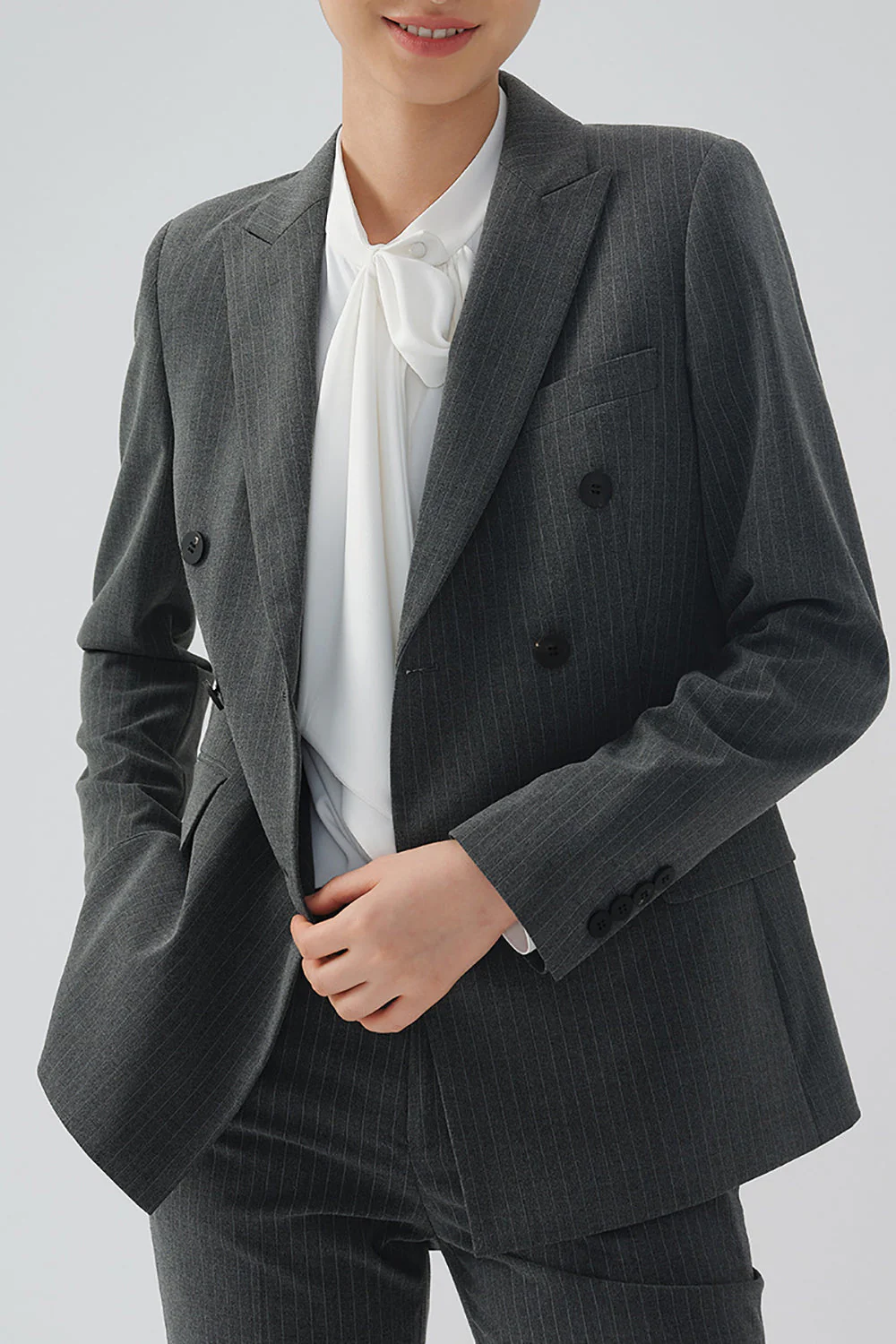 Black Striped Double Breasted Women Party Blazer - VNBITS