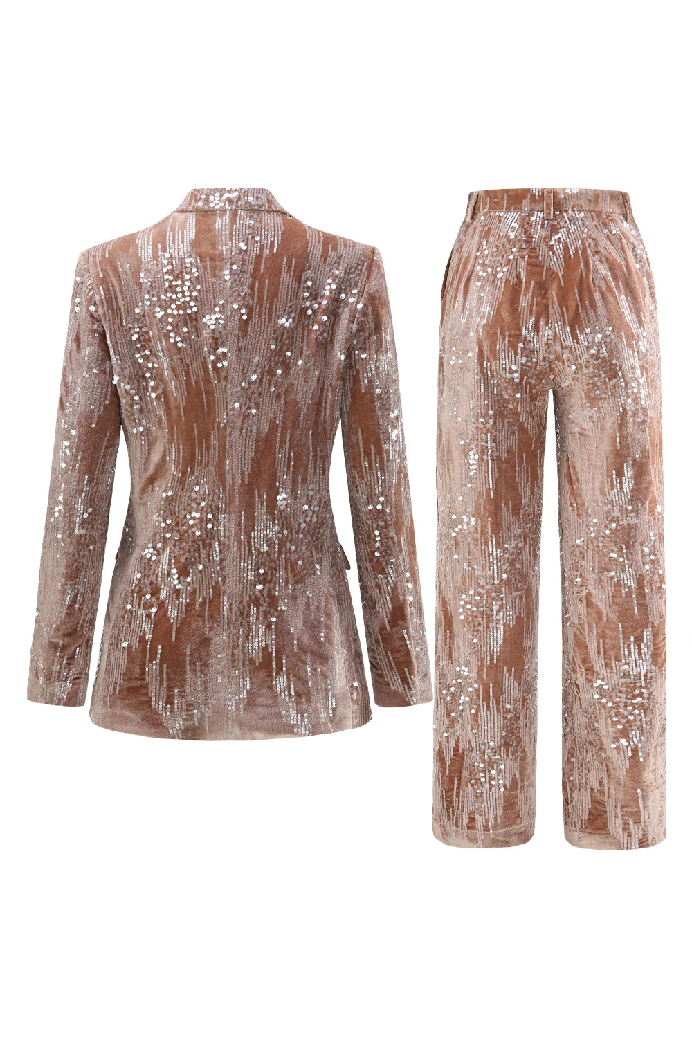 Sparkly Dusty Rose 2 Pieces Notched Lapel Women's Prom Suits with Feather - VNBITS