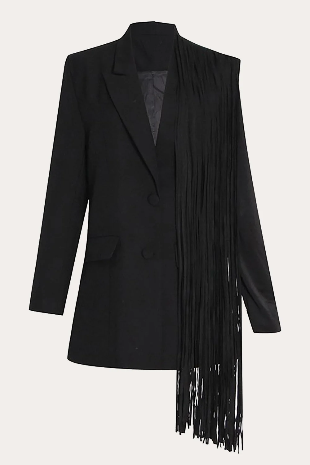 Black Fringed Peak Lapel Prom Women Blazer - VNBITS