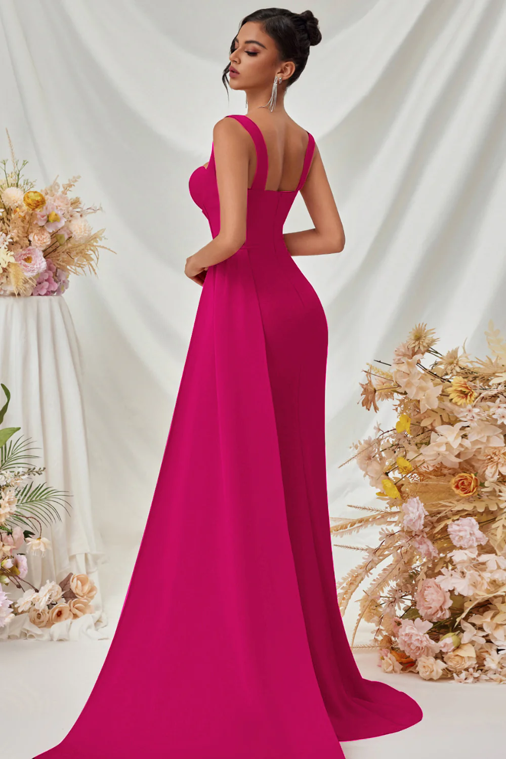 Simple Black Mermaid Long Prom Dress with Side Cape - VNBITS