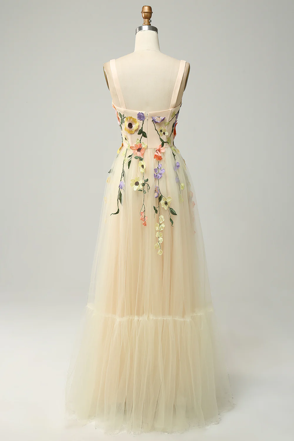 A-Line Flower Champagne Prom Dress - VNBITS